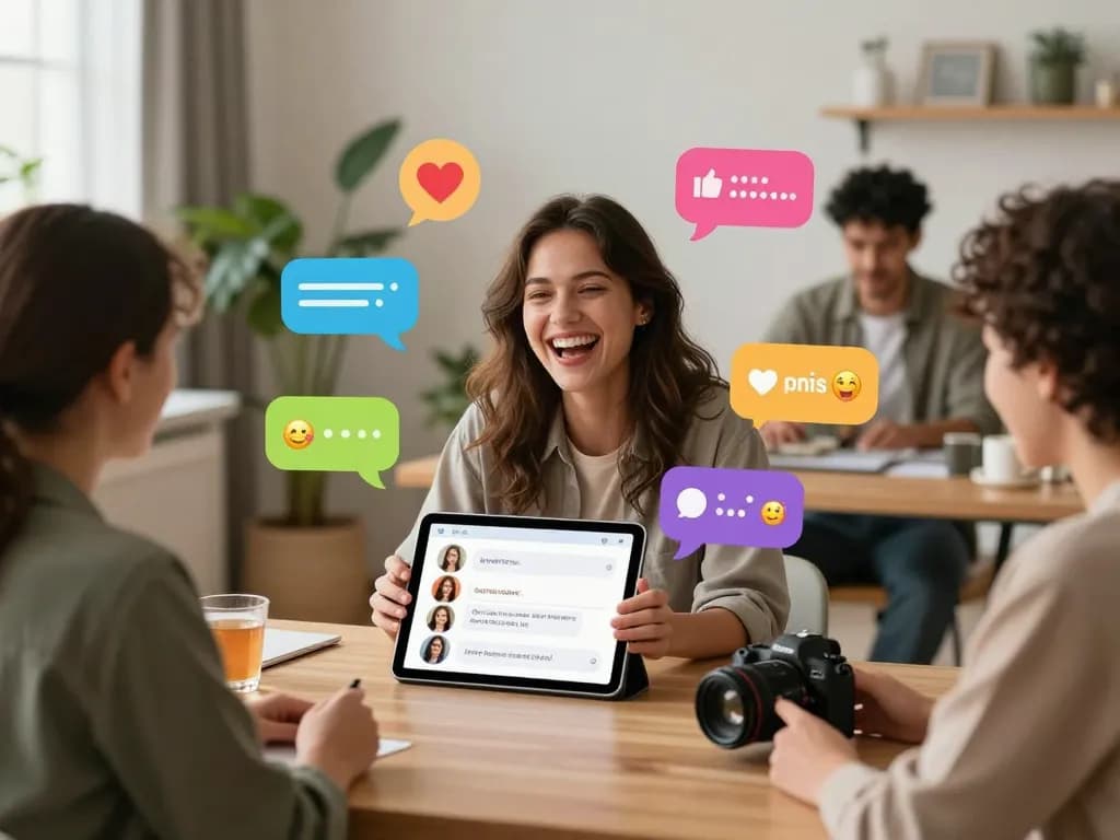 Engaging sex AI chat scene with diverse individuals enjoying playful online interactions through emotional avatars and technology.