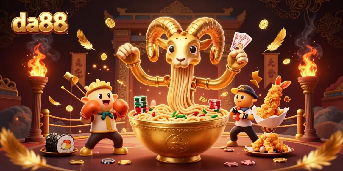 Watch da88's giant golden ramen bowl delight players while dealing cards and stacking chips.