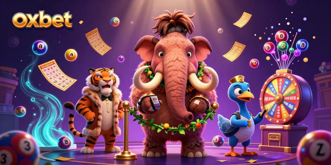 Experience exciting gaming with oxbet's dynamic casino scene featuring lively characters and vibrant lottery elements.
