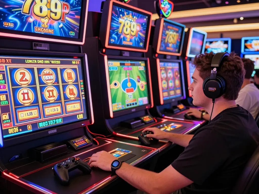 Player immersed in online gambling at https://789p1.de.com with vibrant gaming visuals and modern setup.