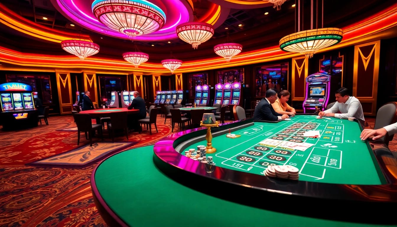 Players excitedly engaging in games at THABET casino, showcasing vibrant betting action.