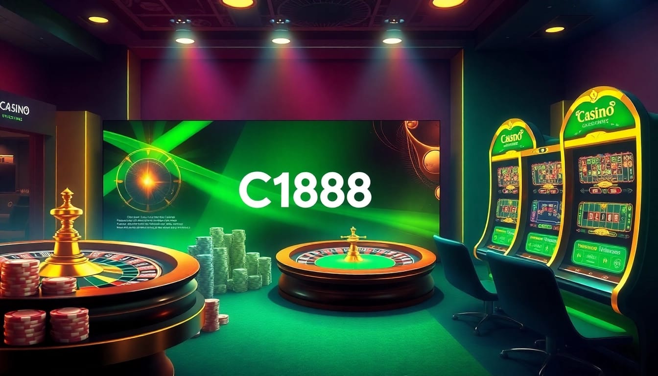Engage with the trang chủ C168 online casino interface showcasing vibrant slot machines and poker chips.