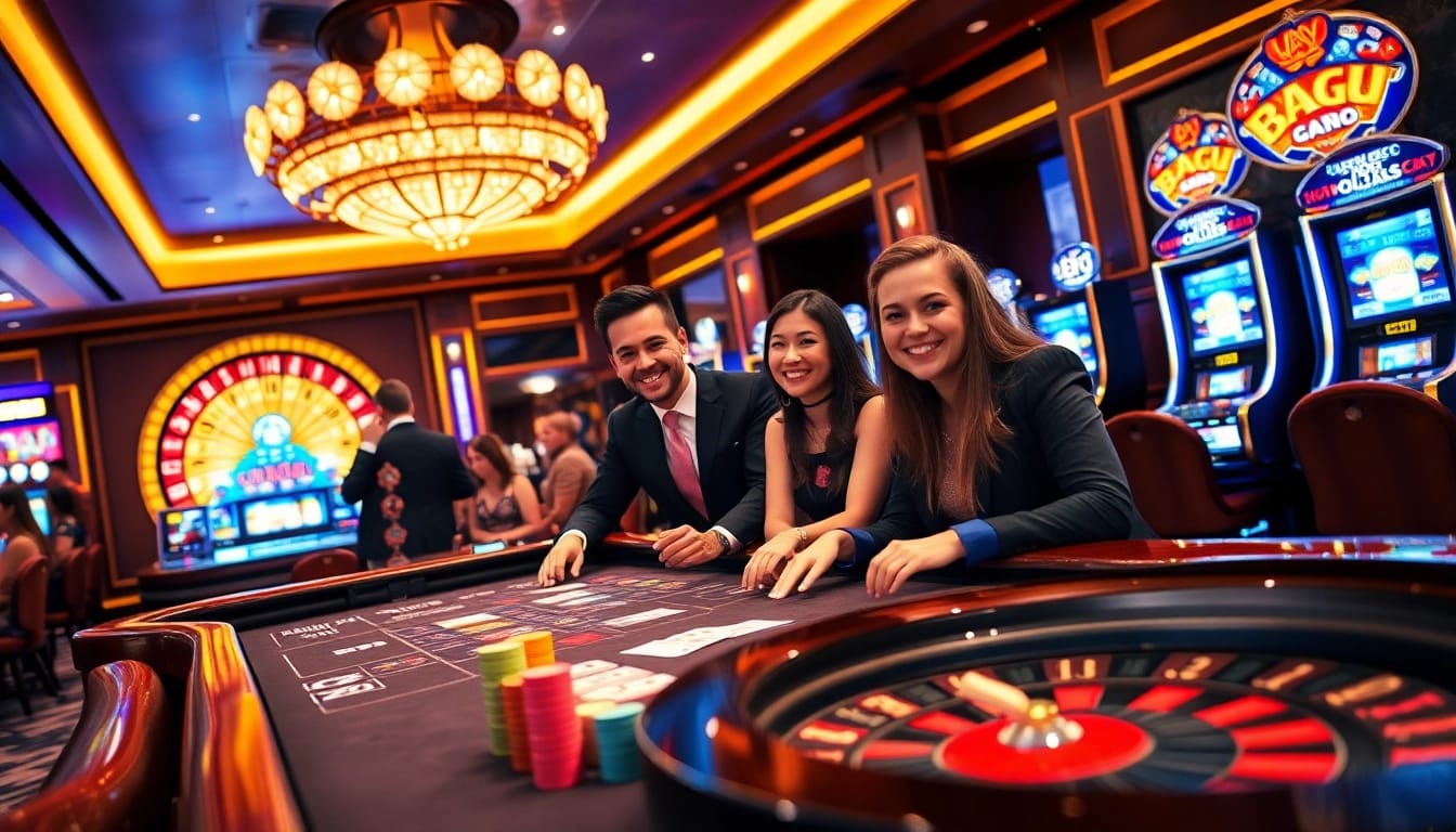 HAY 88 casino scene showcasing a luxurious gaming atmosphere with vibrant tables and excited players.