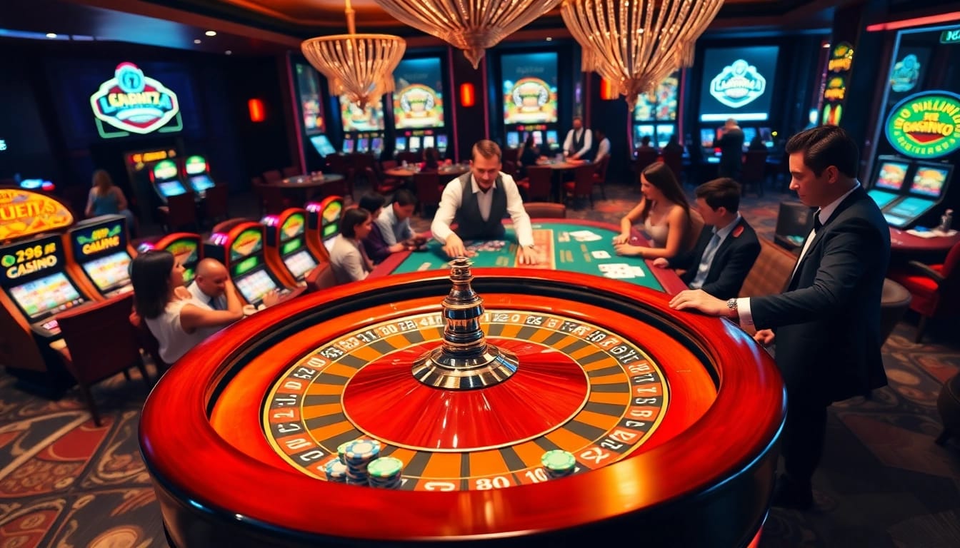 Exciting scene from 789winab.com featuring a vibrant roulette table with players and colorful game chips.