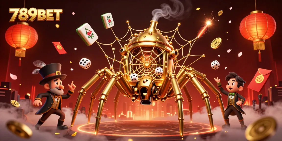 789BET players engage with a lively 3D casino graphics scene featuring golden spider and whimsical elements.