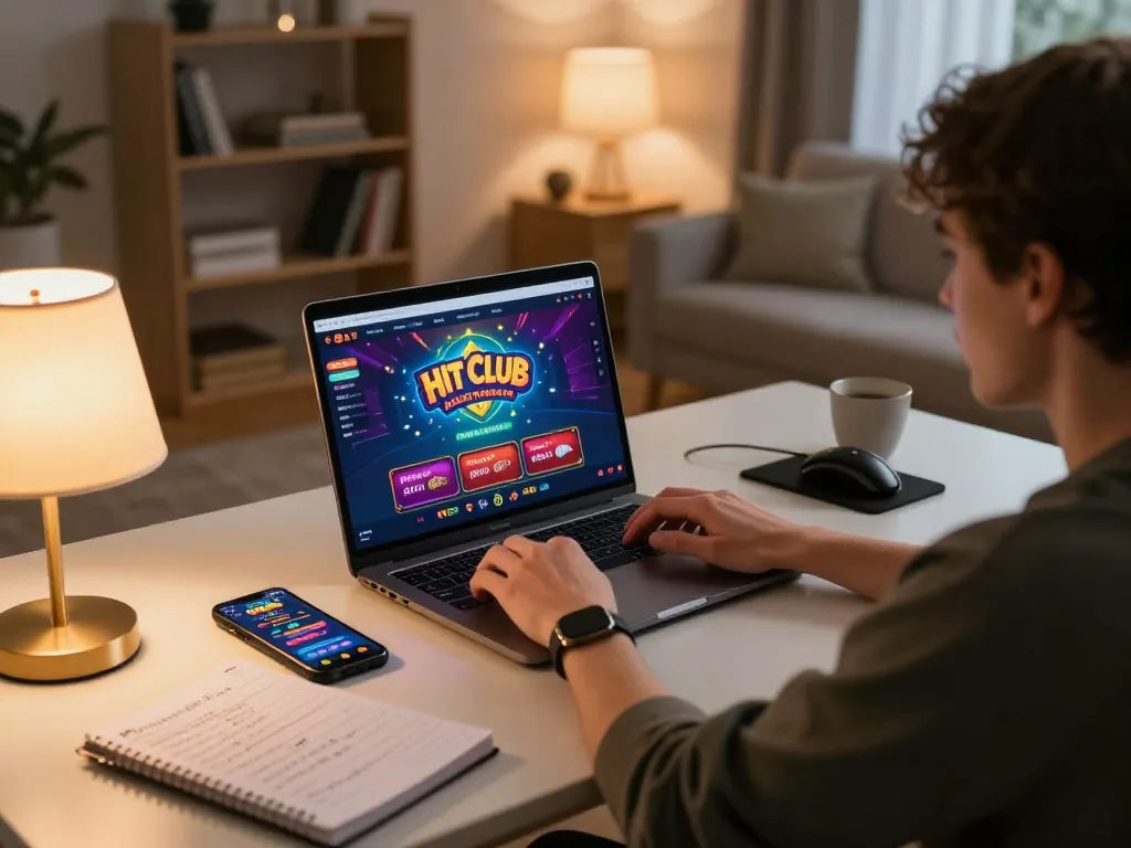 Người chơi hứng thú tận hưởng trò chơi casino trực tuyến Hit Club tại nhà, tập trung vào chiến lược thắng lợi.