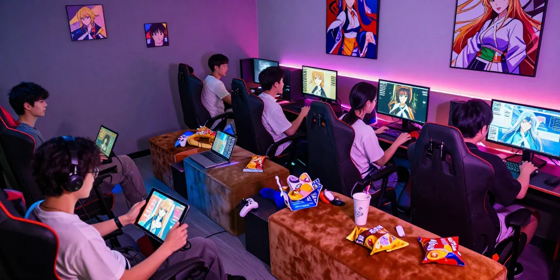 Players enjoying interactive hentai games in a colorful gaming lounge atmosphere.