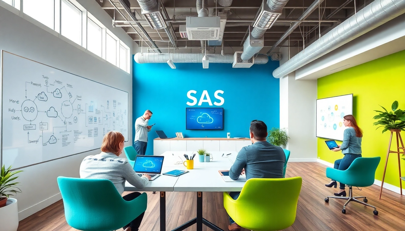 SaaS technology integration in a modern office workspace showcasing digital devices.