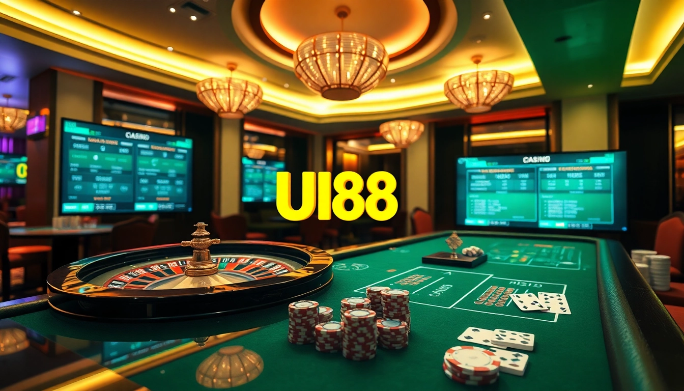 UU88 company offers a vibrant online gaming experience with poker chips and cards on display.