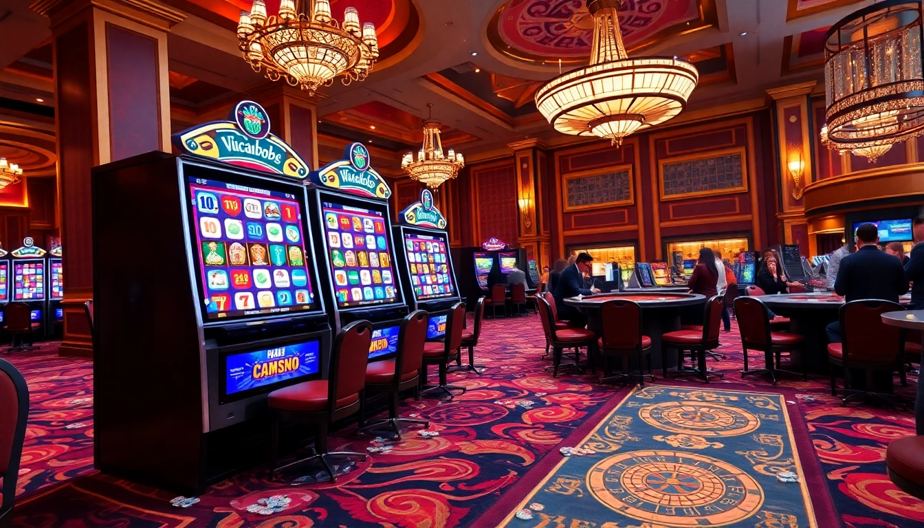 Experience the thrill of free credit mega888 with vibrant casino atmosphere and slot machines.