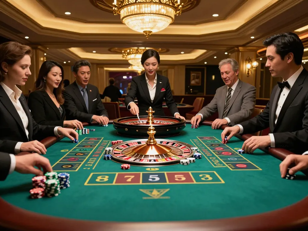 Players engaged in strategic roulette betting at an upscale casino, showcasing the excitement of tr88vip gaming.