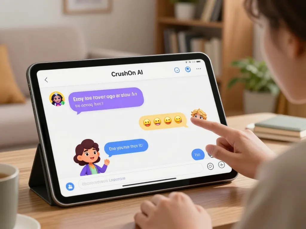 Interactive chat with CrushOn AI characters showcasing vibrant avatars and cozy setting.