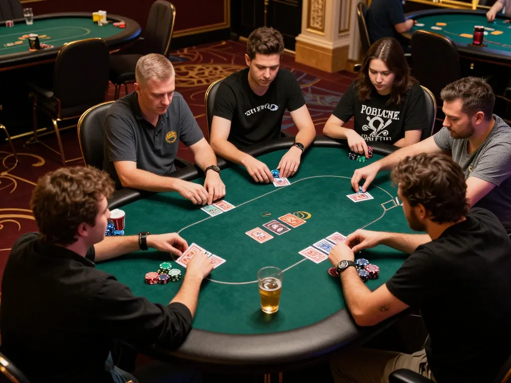 Các người chơi tham gia vào một trò chơi poker căng thẳng tại Rik vip, thể hiện sự hào hứng và chiến lược của trò chơi casino.